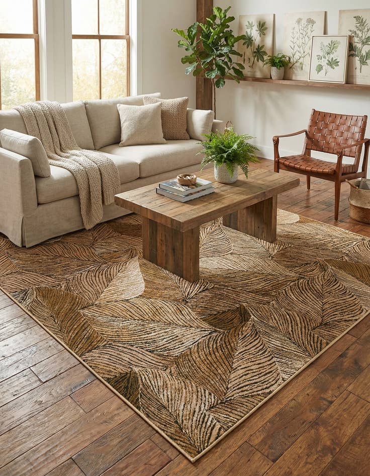 Detail image of 8' x 8'  Washable Botanical Indoor / Outdoor Square Rug