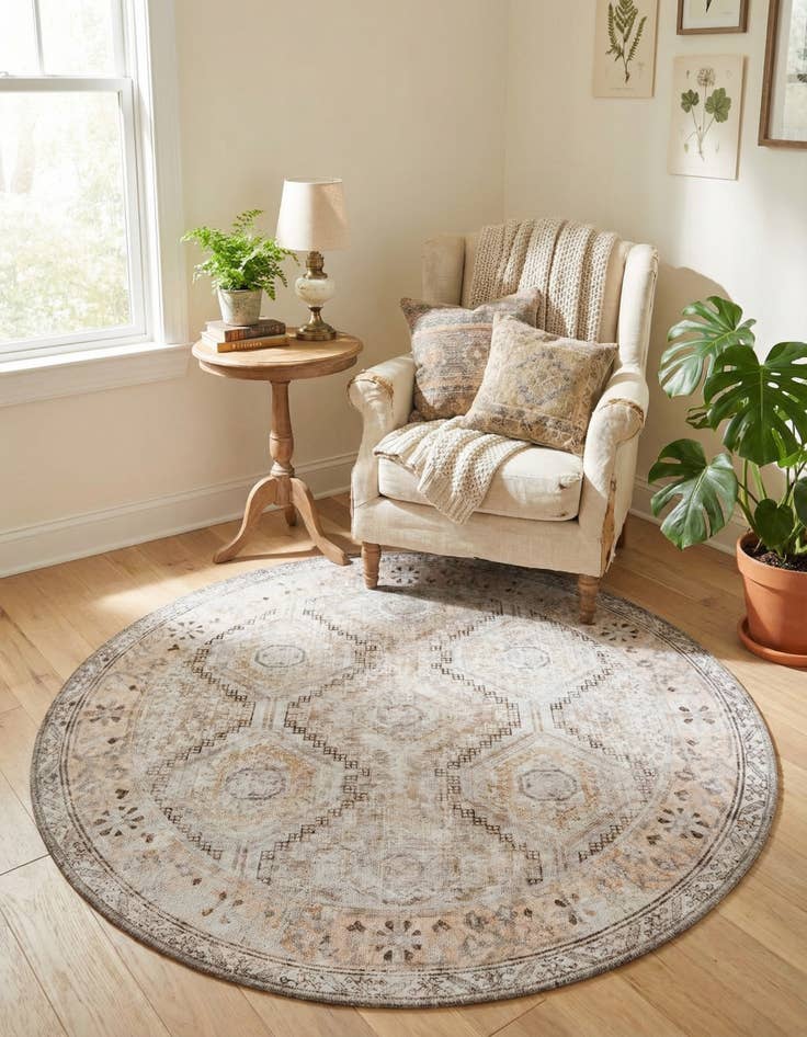 Detail image of 4' x 4' Washable Yara Round Rug