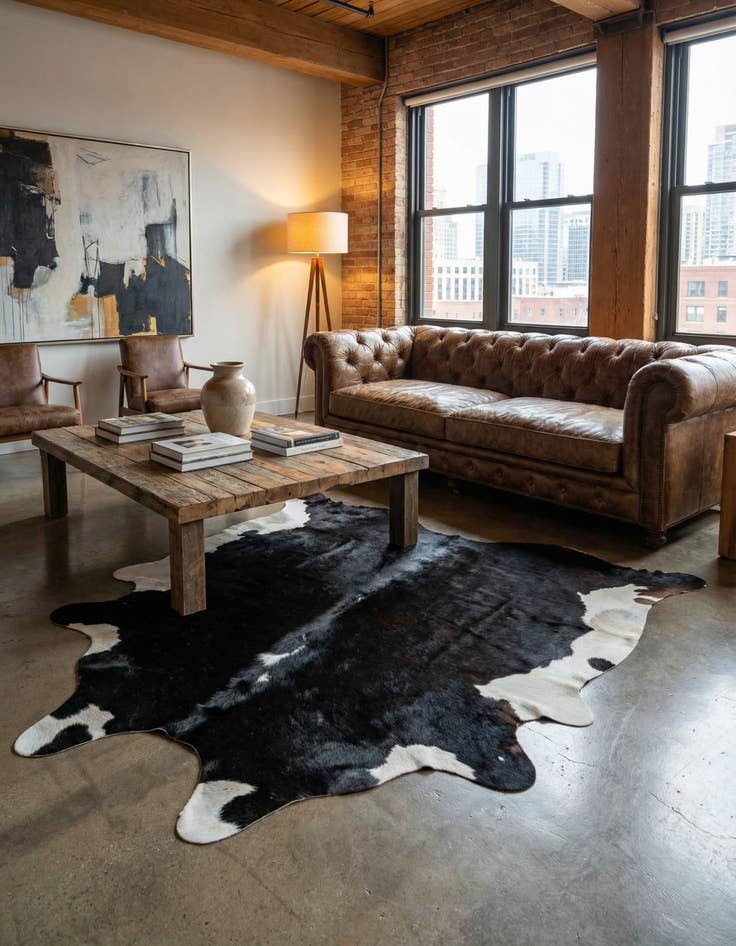 Detail image of 6' 5 x 6' 8 Cowhide Leather Square Rug