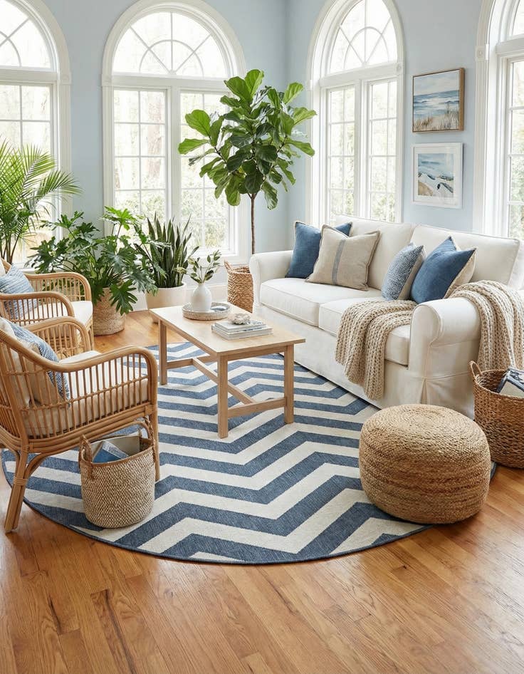 Detail image of 7' x 7' Washable Coastal Indoor / Outdoor Round Rug