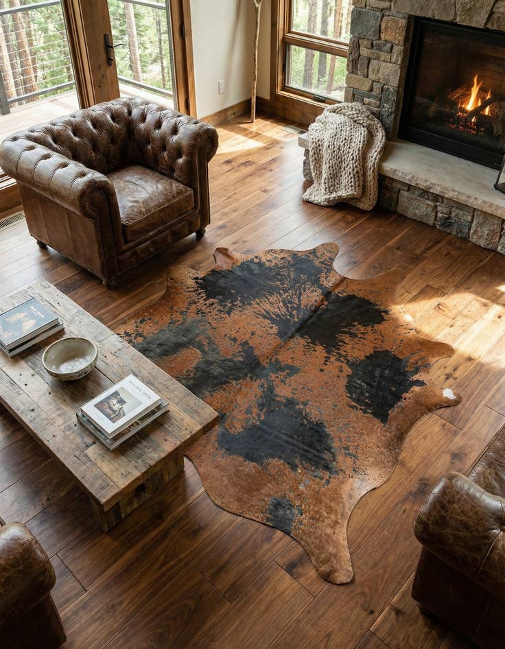 Detail image of 7' 8 x 7' 8 Cowhide Leather Square Rug