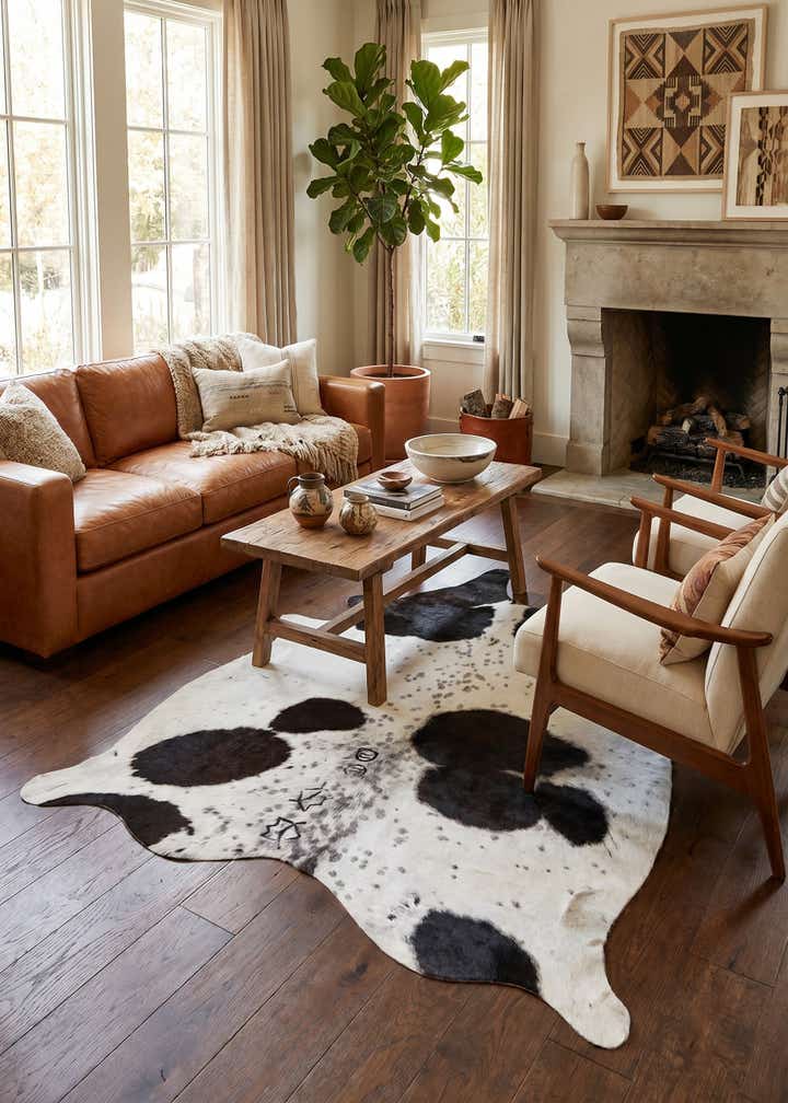 5' 1 x 5' 8 Cowhide Leather Square Rug