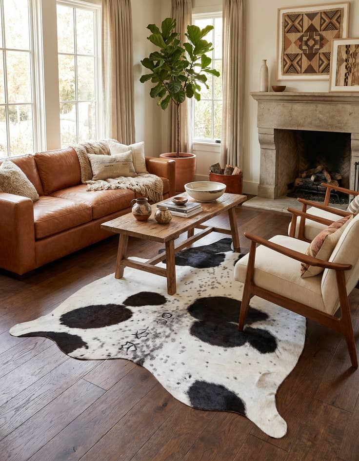 Detail image of 5' 1 x 5' 8 Cowhide Leather Square Rug