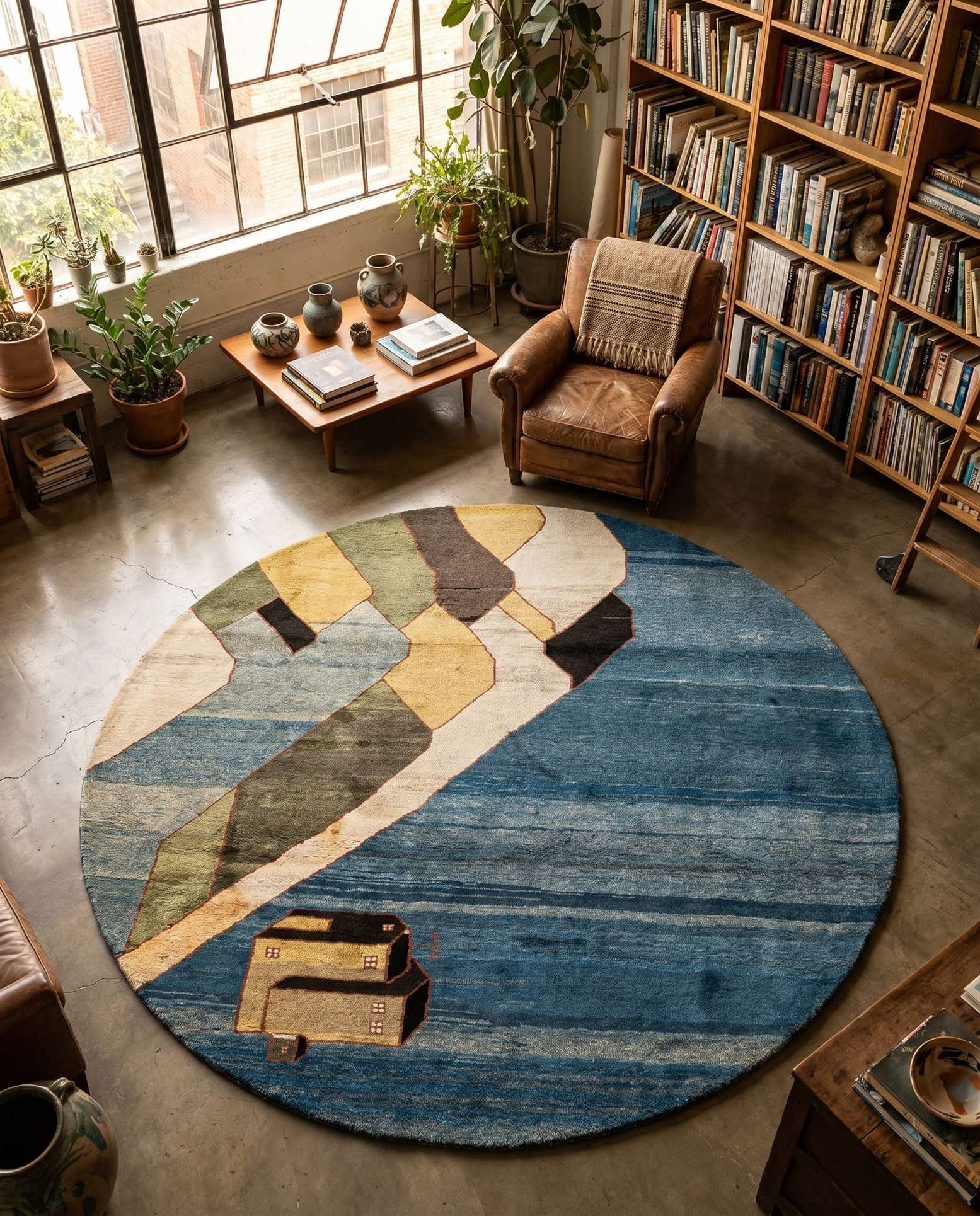 3' 11 x 8' 7 Hand Knotted Gabbeh Wool Round Rug