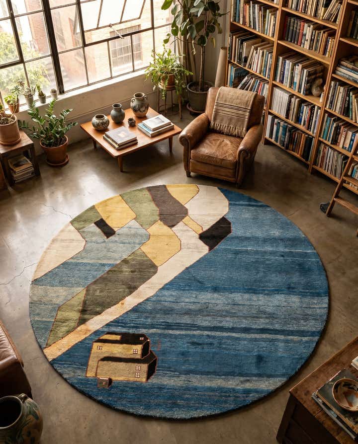 3' 11 x 8' 7 Hand Knotted Gabbeh Wool Round Rug