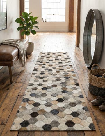 Ivory Gray Cowhide Leather Runner Rug
