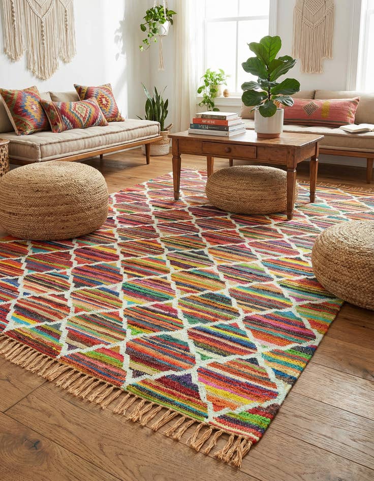 Detail image of 7' 1 x 10' Hand Woven Chindi Trellis Rug