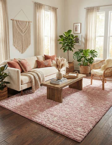 Light Pink Moroccan Trellis Shag Rug