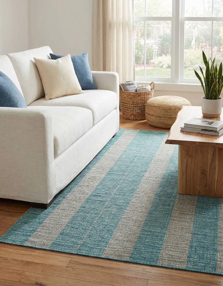 Detail image of 5' 3 x 8'  Washable Striped Indoor / Outdoor Rug