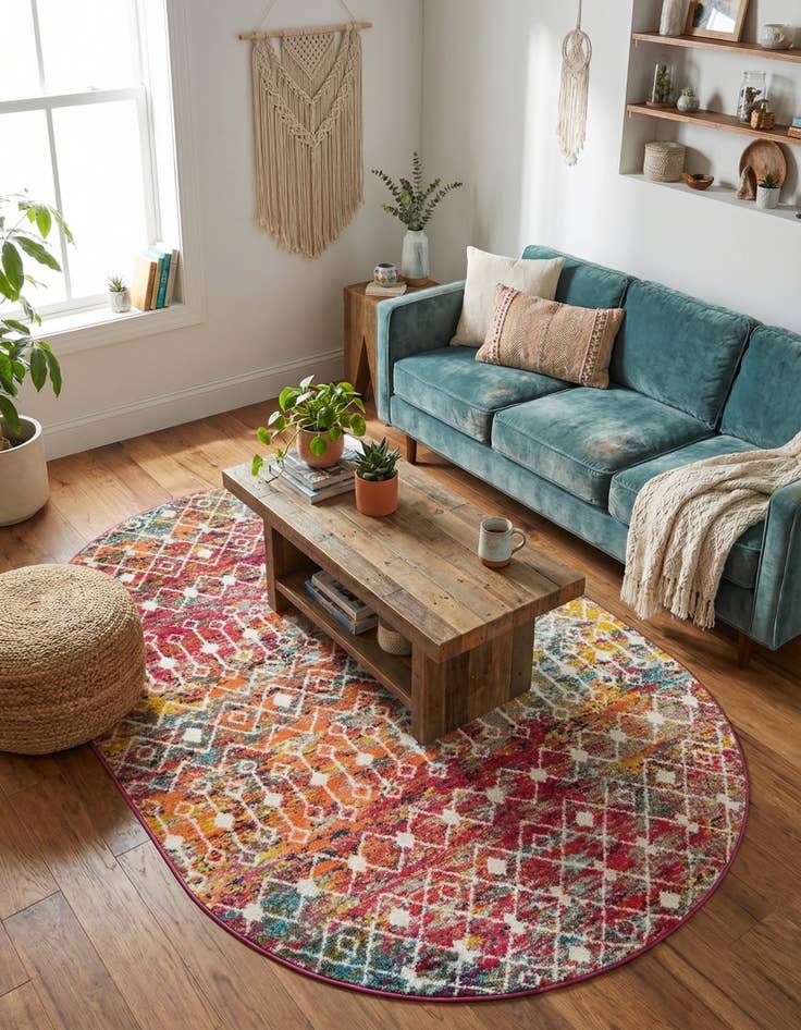 Detail image of  5' 3 x 8' Moroccan Trellis Oval Rug