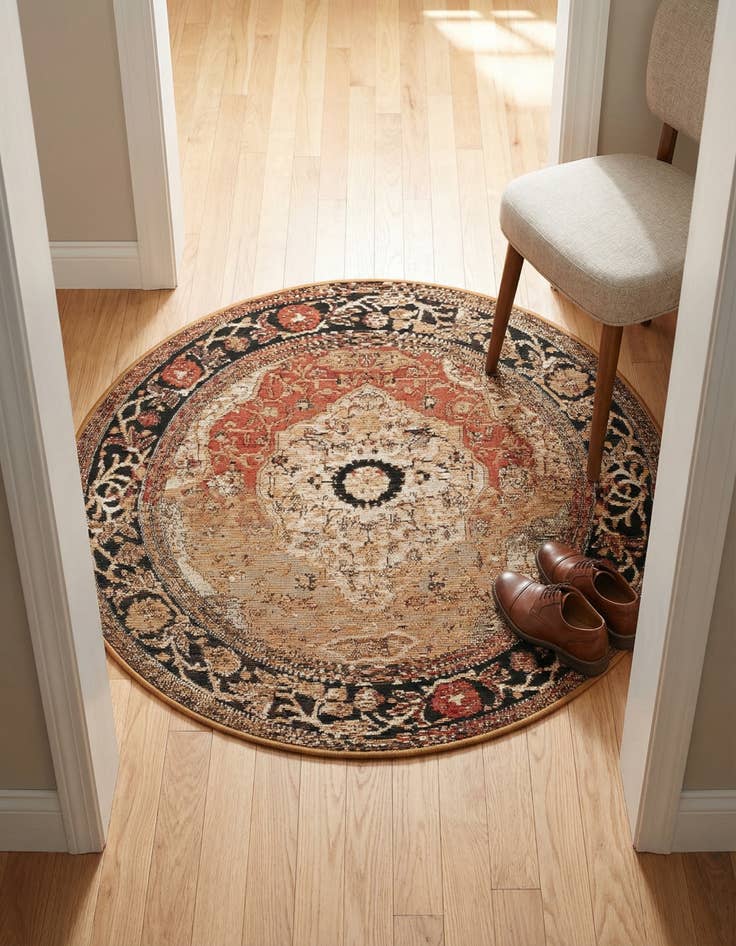 Detail image of 3' x 3' Washable Traditional Indoor / Outdoor Round Rug