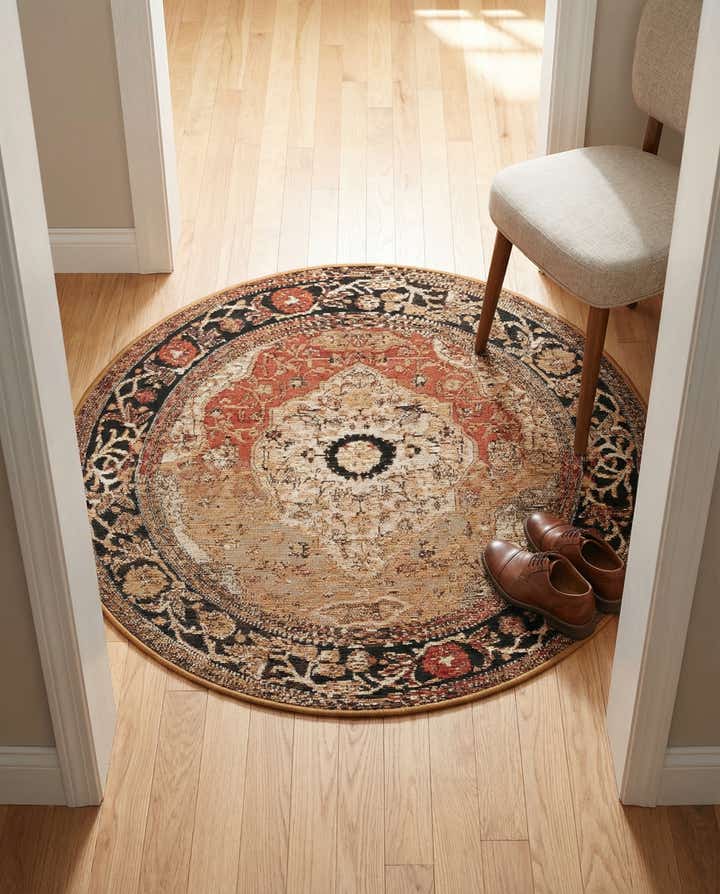 3' x 3' Easy-Clean Traditional Indoor / Outdoor Round Rug