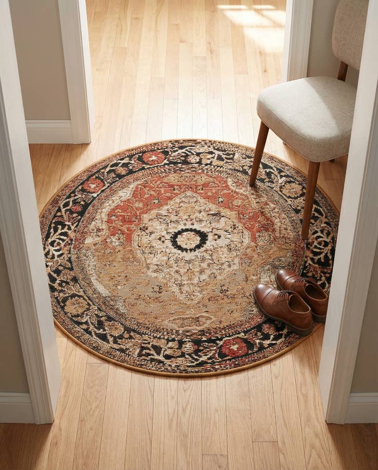 Detail image of 3' x 3' Easy-Clean Traditional Indoor / Outdoor Round Rug