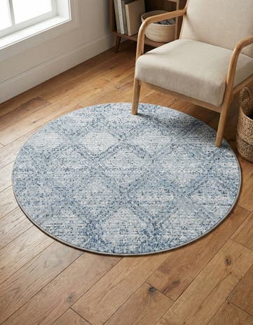 Blue Kamala Washable Round Rug