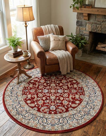Burgundy Nain Design Round Rug