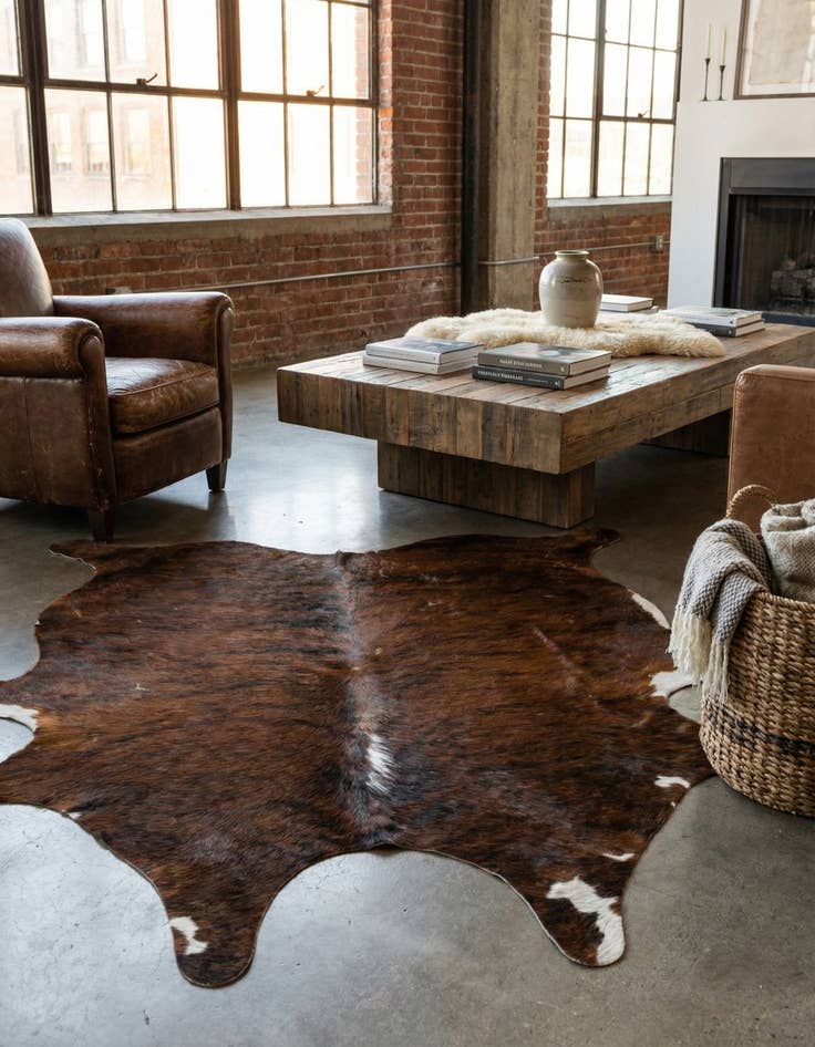 Detail image of 5' 1 x 5' 11 Cowhide Leather Rug