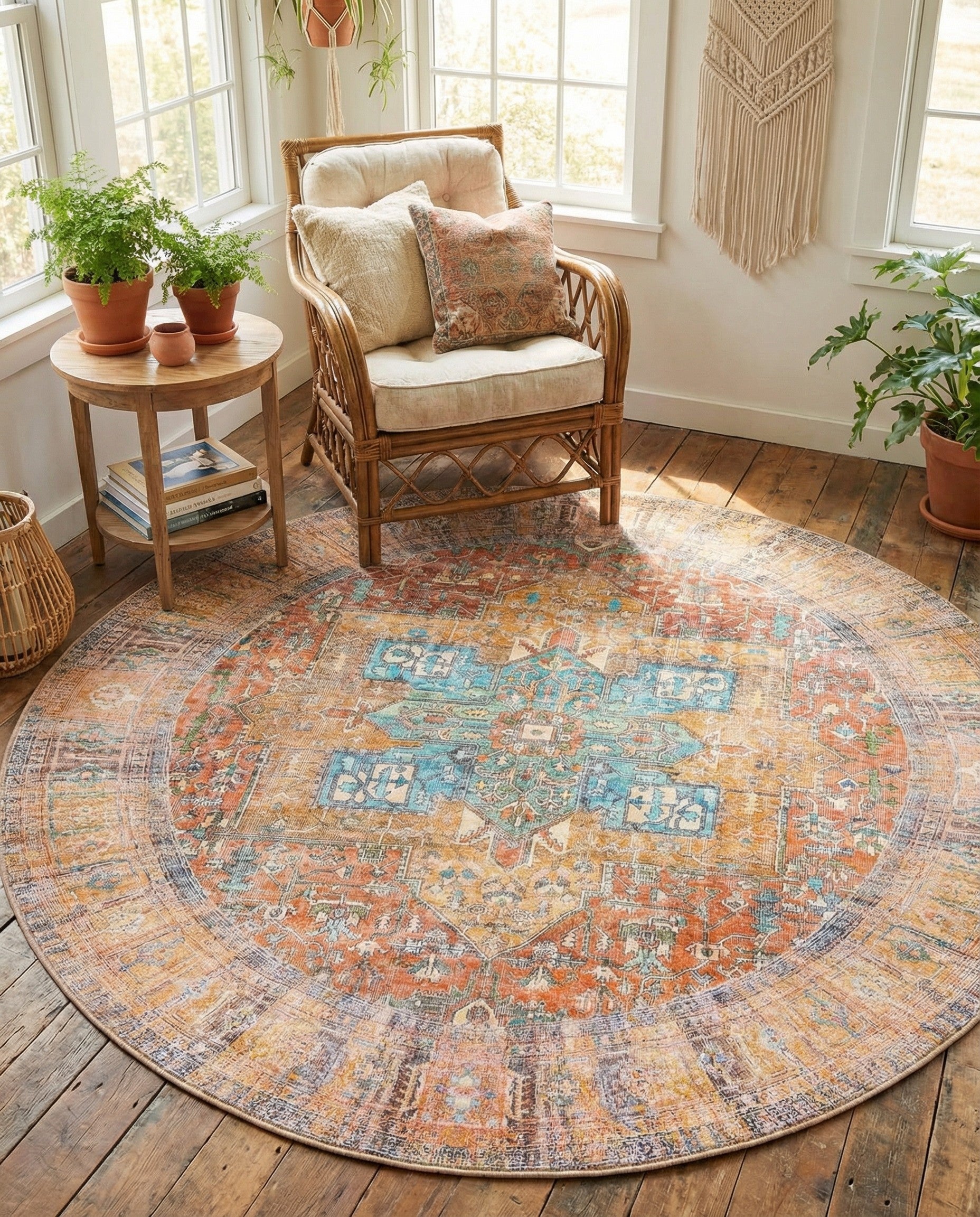 7' 7 x 7' 7 Washable Timeless Round Rug