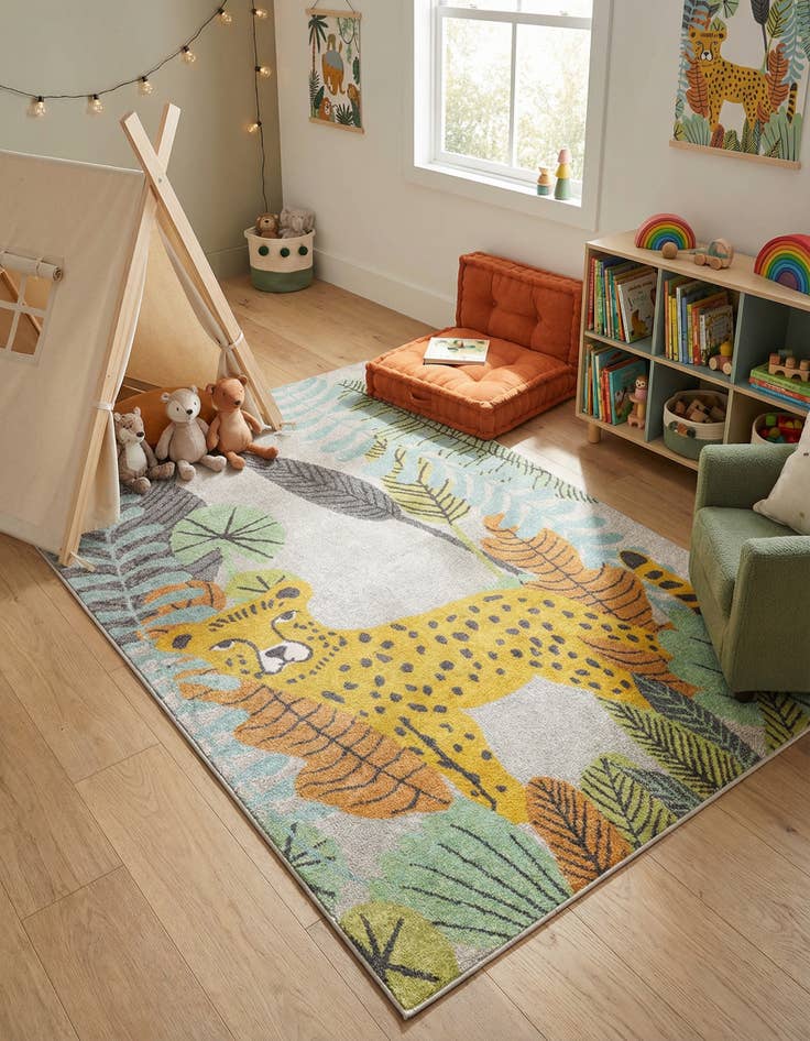 Detail image of 5' 3 x 8' Leopard Whimsy Kids Rug
