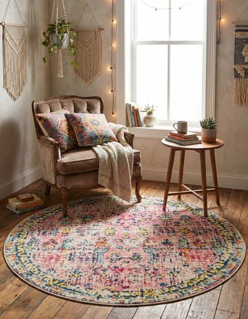 Pink Washable El Paso Round Rug