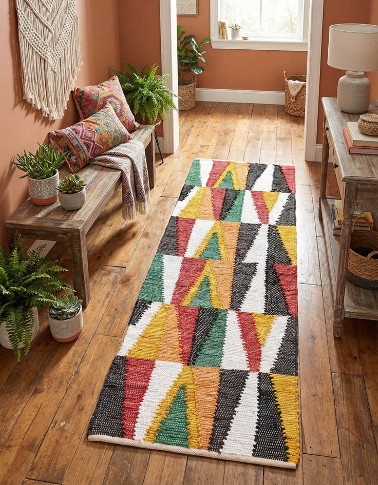 Detail image of 2' x 6' 1 Hand Braided Chindi Cotton Runner Rug