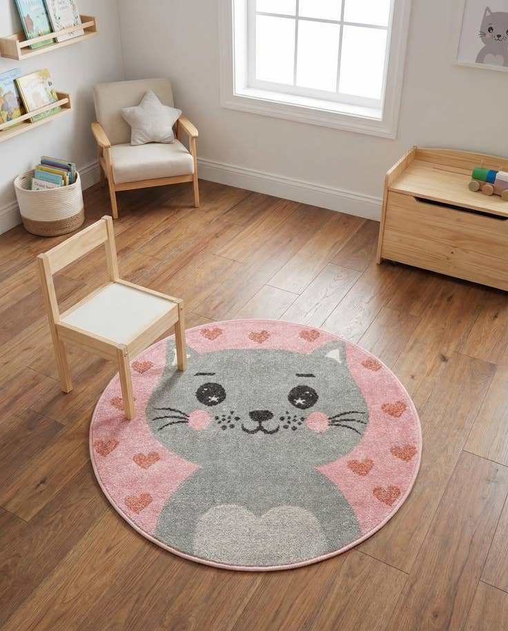 Detail image of 3' 3 x 3' 3 Cat Whimsy Kids Round Rug