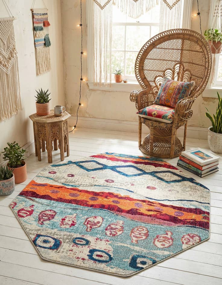 Detail image of 5' 3 x 5' 3 Washable Vivid Octagon Rug