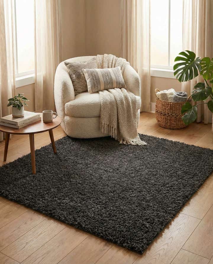 5' 3 x 5' 3 Solid Shag Square Rug