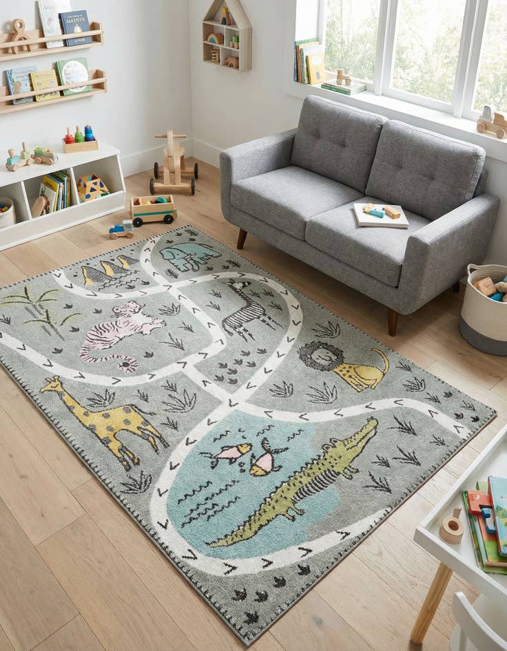 Detail image of 5' 3 x 8' Animals Whimsy Kids Rug