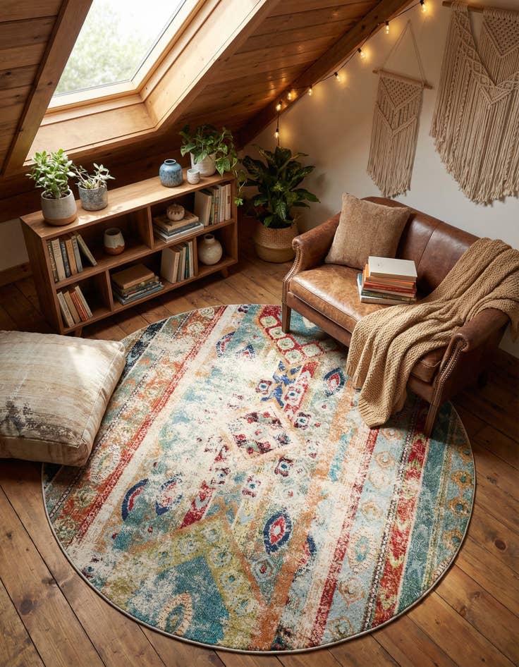 Detail image of 8' x 8'  Washable Santa Fe Round Rug