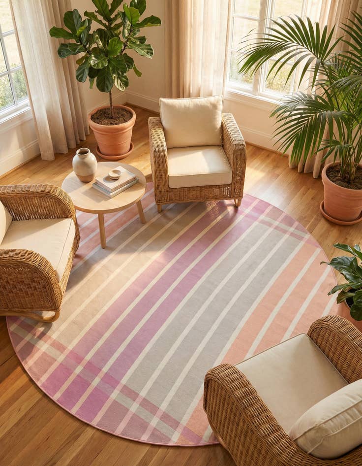Detail image of 10' x 10'  Washable Striped Indoor / Outdoor Round Rug
