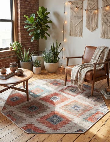 Rust red and Beige Washable Sisu Octagon Rug