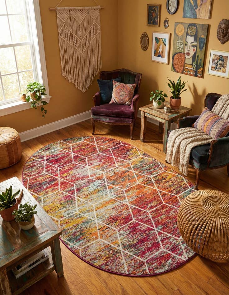 Detail image of 5' 3 x 8' Lattice Frieze Oval Rug