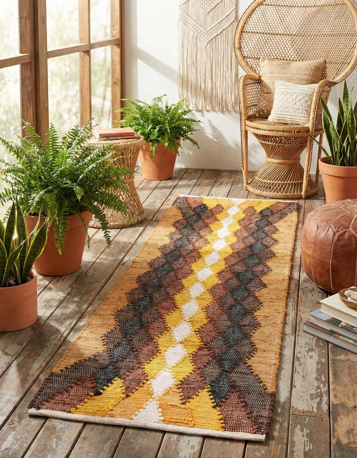 Detail image of 2' x 6' 1 Hand Braided Chindi Cotton Runner Rug