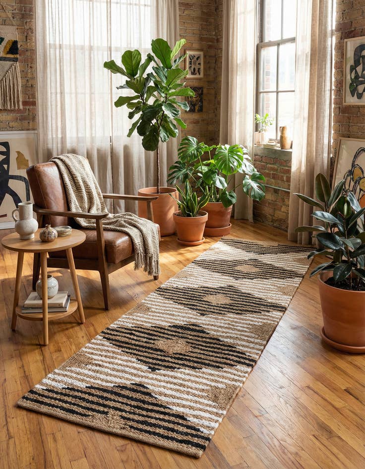 Detail image of 2' 7 x 12' Hand Woven Chindi Jute Runner Rug