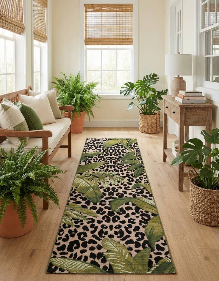 Detail image of 2' x 6' Easy-Clean Botanical Indoor / Outdoor Runner Rug