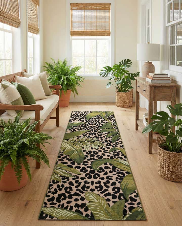 2' x 6' Easy-Clean Botanical Indoor / Outdoor Runner Rug