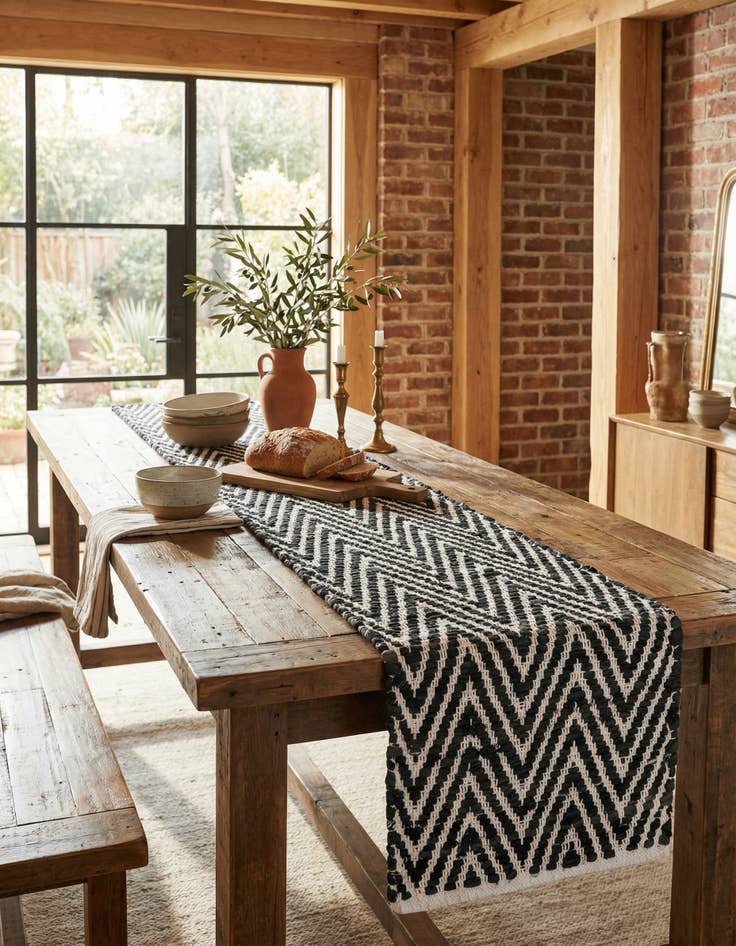 Detail image of 1' 2 x 6' 1  Hand Woven Chindi Chevron Table Runner Rug