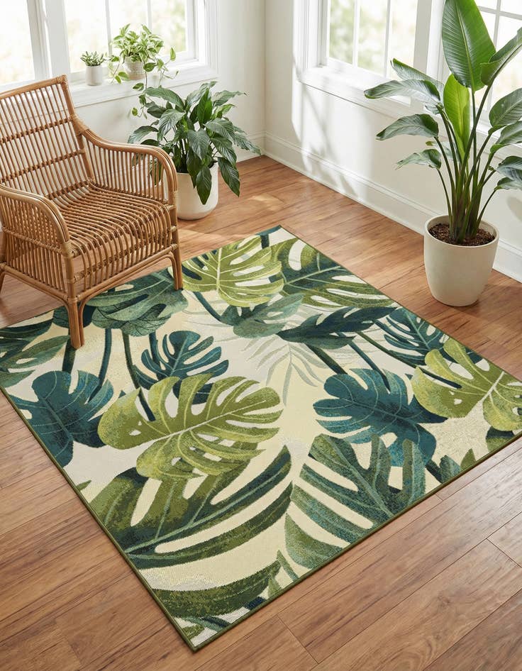 Detail image of 5' 3 x 5' 3 Washable Botanical Indoor / Outdoor Square Rug