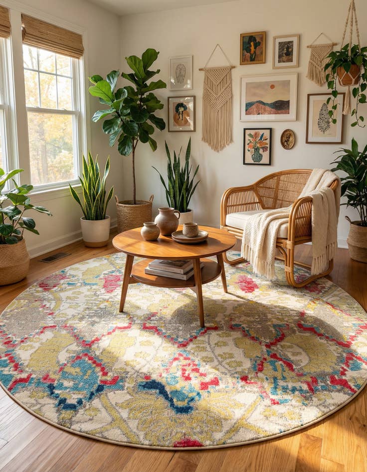 Detail image of 8' x 8'  Washable Santa Fe Round Rug