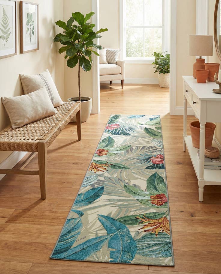 Detail image of 2' x 8' Easy-Clean Botanical Indoor / Outdoor Runner Rug