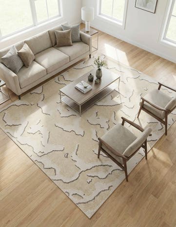 Beige and Ivory Easy-Clean Sabrina Soto Indoor / Outdoor Square Rug