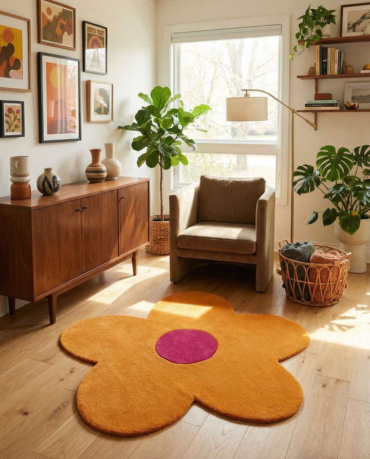 4' 1 x 4' 1 Happy Rugs Funky Flower Wool Round