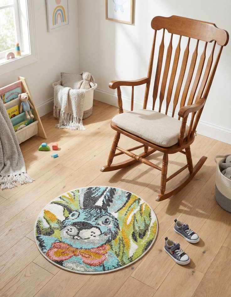 Detail image of 2' 2 x 2' 2 Rabbit Whimsy Kids Round Rug