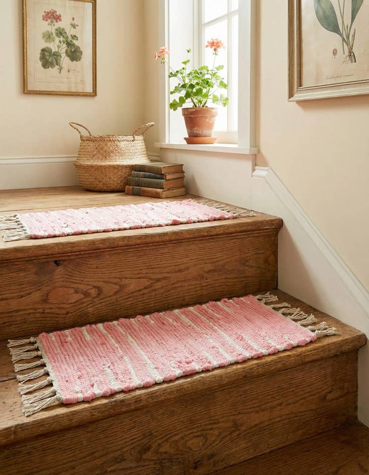 Detail image of 0' 9 x 2' 6  Hand Woven Chindi Cotton Stair Rug