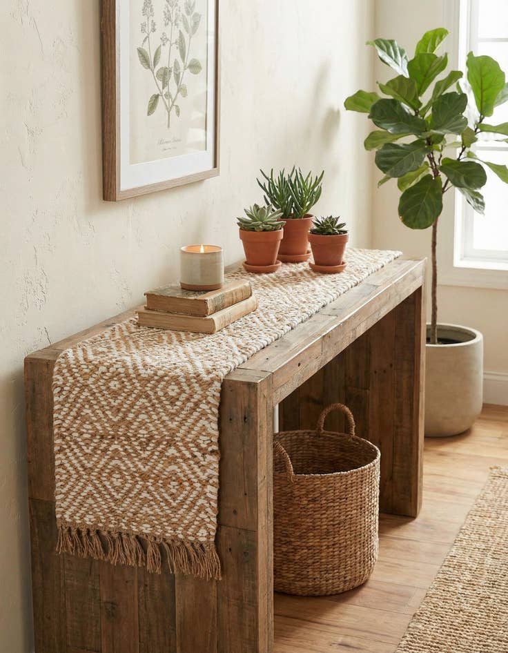 Detail image of 1' 2 x 4' 1  Hand Woven Braided Jute Table Runner Rug