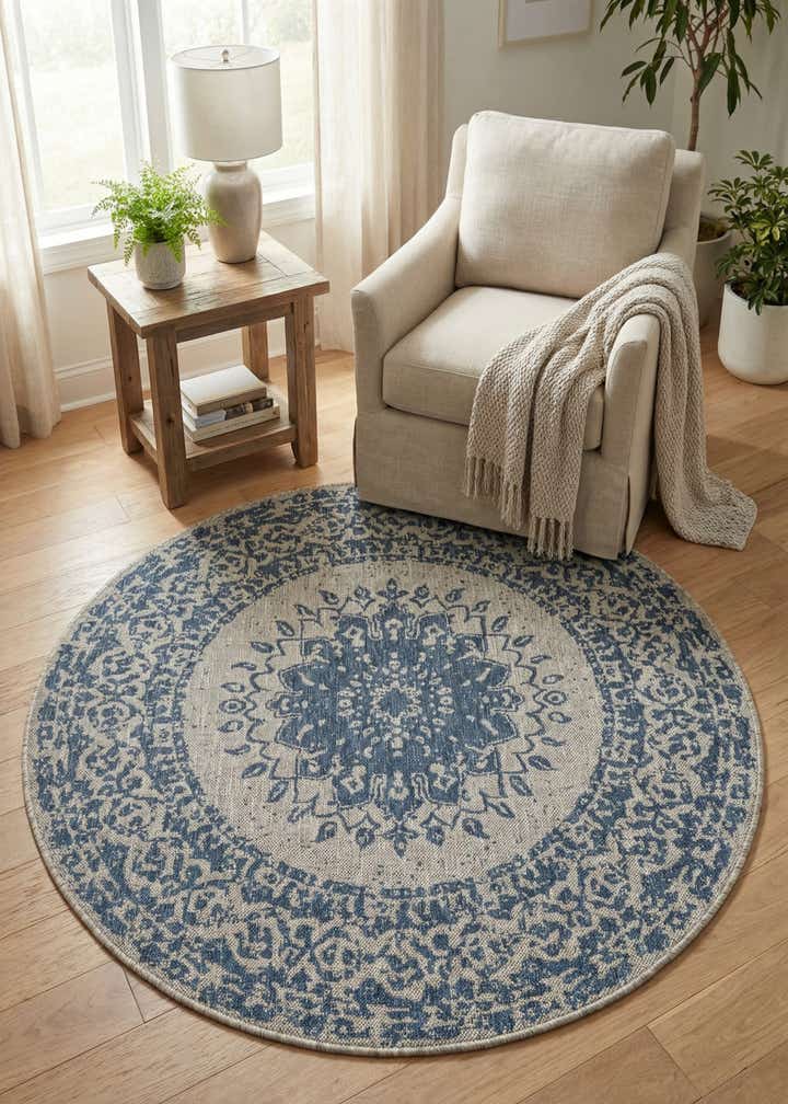 5' 3 x 5' 3 Easy-Clean Traditional Indoor / Outdoor Round Rug