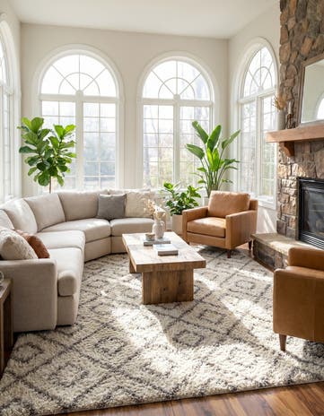 Ivory Lattice Shag Square Rug