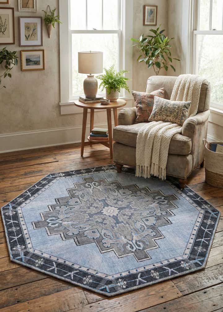 5' x 5' Washable Timeless Octagon Rug