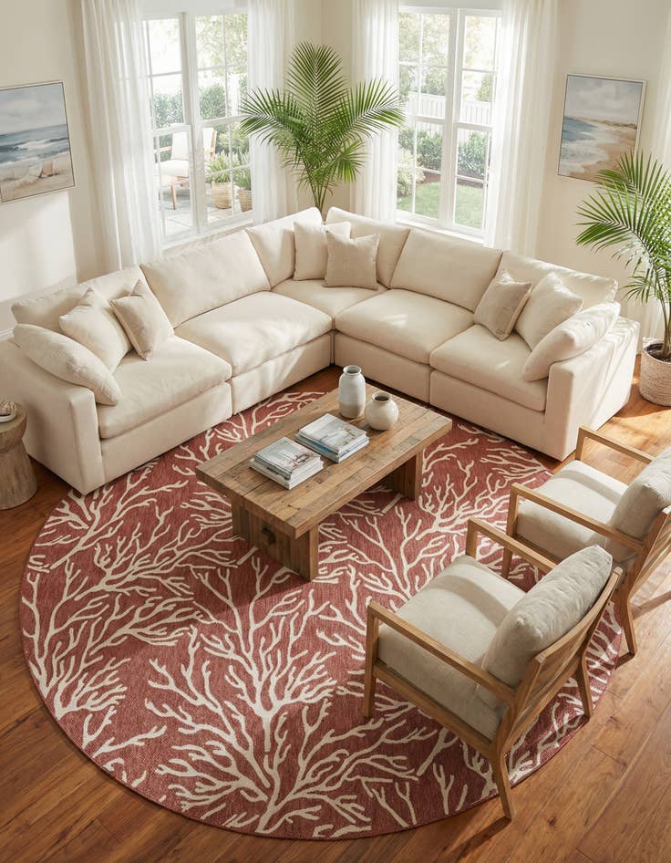 Detail image of 13' x 13'  Washable Coastal Indoor / Outdoor Round Rug