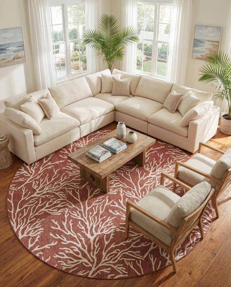 Detail image of 13' x 13' Easy-Clean Coastal Indoor / Outdoor Round Rug